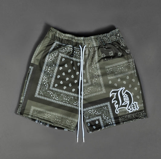 Hasta Muerte Bandana Paisley Mesh Shorts (Olive)