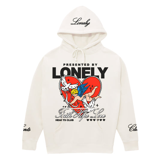Lonely Hearts Club Faith Hope Love Hoodie(White)