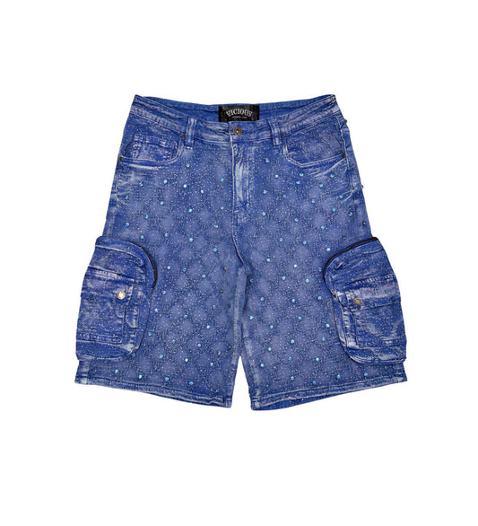Vicious Embellished Rhinestone Denim Shorts (Blue)