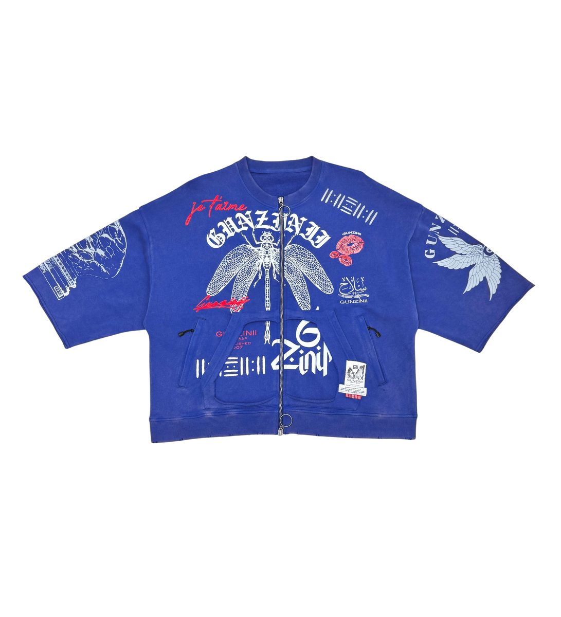 Gunzini Dragon Fly Full Zip Tshirt Cropped T-shirt (Blue)