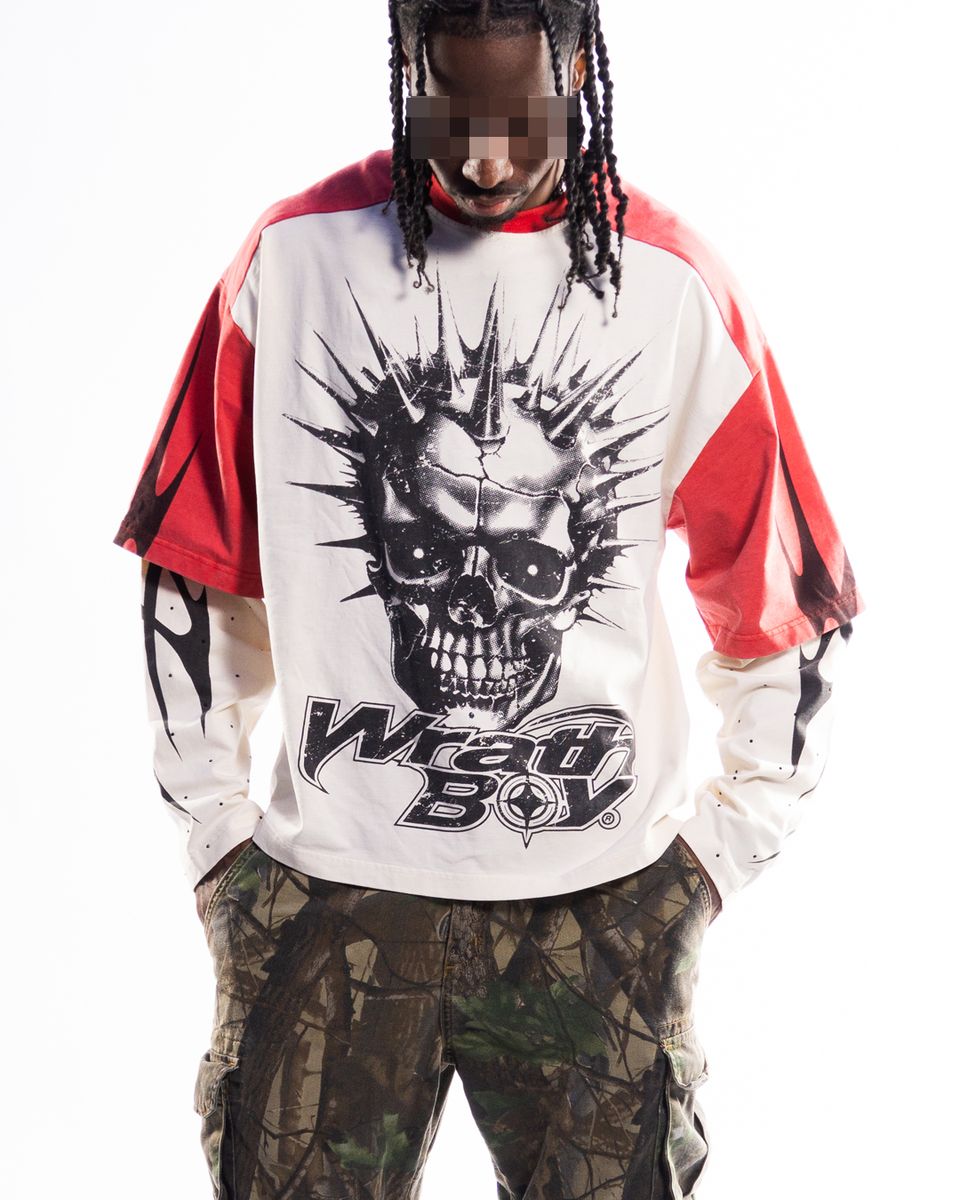 Wrathboy No Hard Feelings Rhinestone Long Sleeve T-shirt (White)