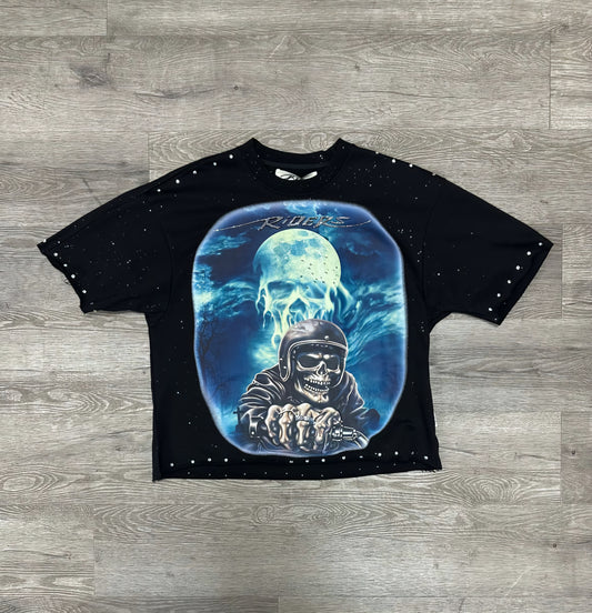 Black Keys Ghost Rider VVS Rhinestone Cropped T-shirt