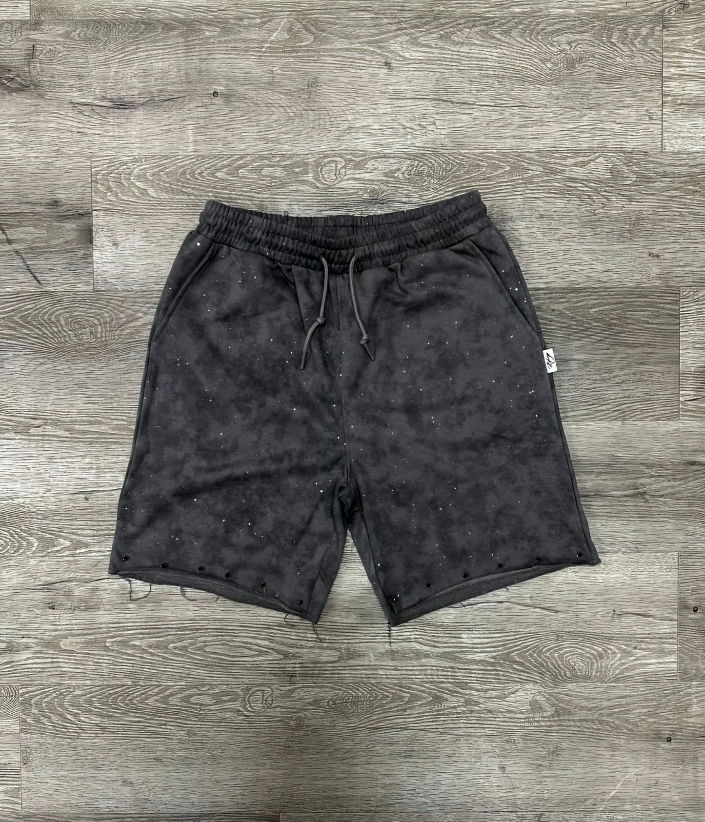 Bkys Rhinestone French Terry Shorts Acid Wash Gray