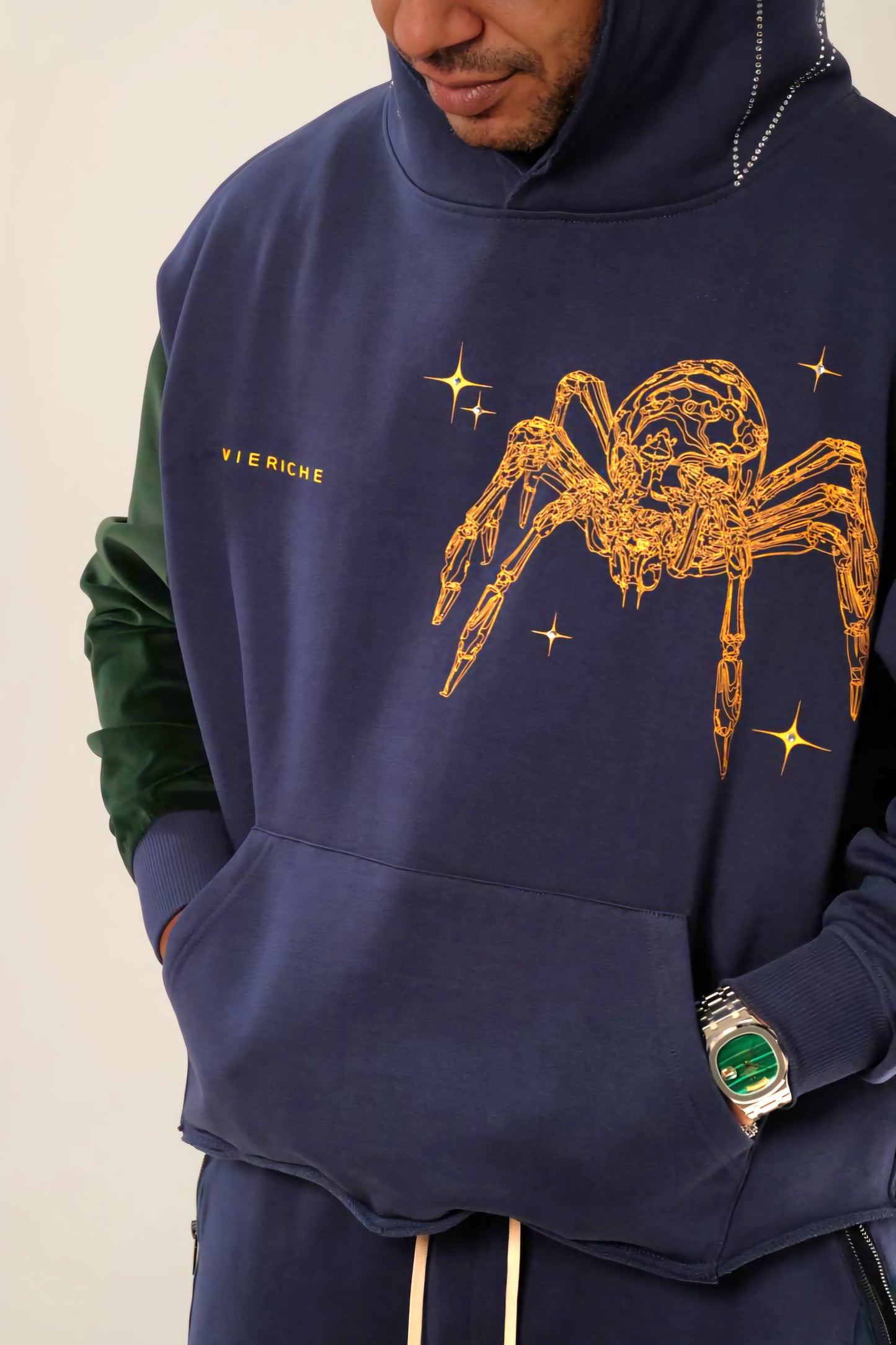 Vie Richie Venom Spider Rhinestone Hoodie (Navy)