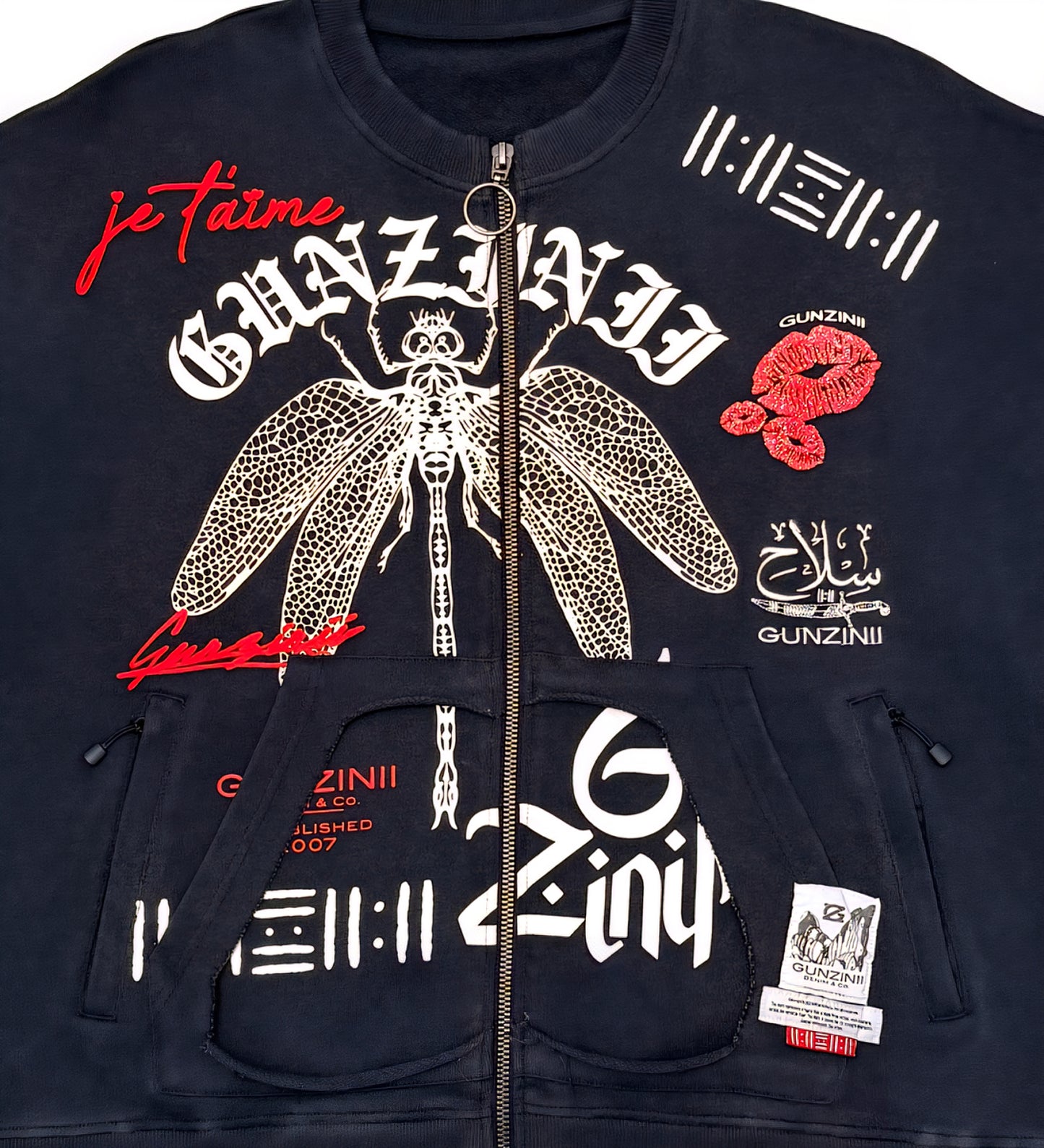 Gunzini Dragon Fly Full Zip Tshirt Cropped T-shirt