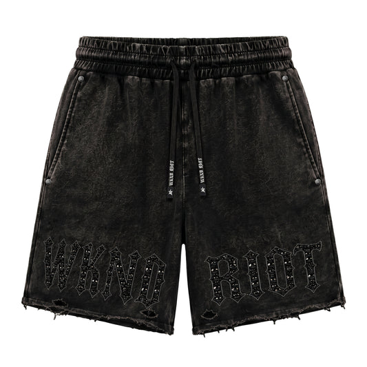 Wknd Riot Ak-47 Luxury Sweat Shorts With Black Rhinestones