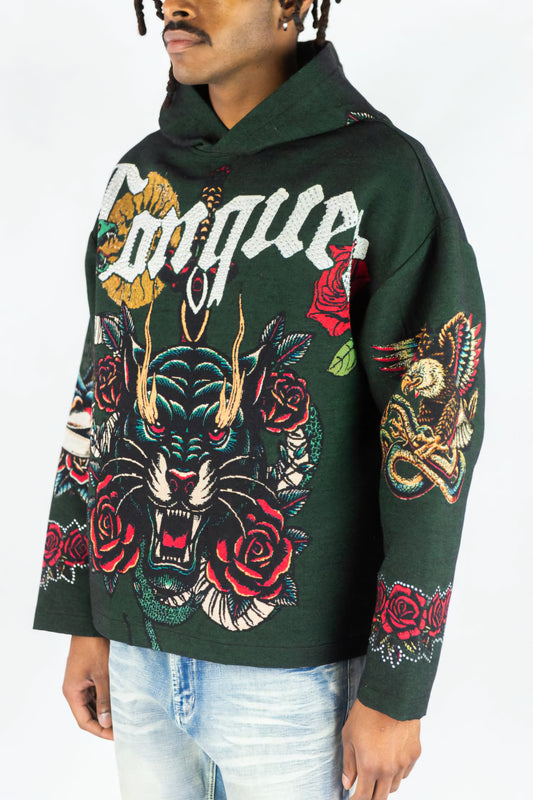 Rebel Minds Heavyweight Rhinestone Tapestry Conquer Hoodie