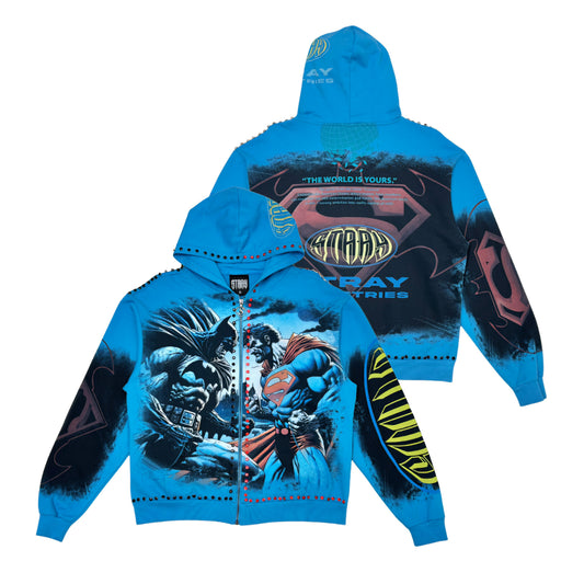 Stray Batman VS Superman Rhinestone Full Zip Premium Hoodie