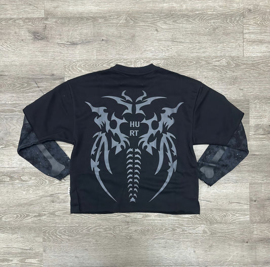 Black Keys Hurt Bones Layered Cropped Rhinestone T-shirt