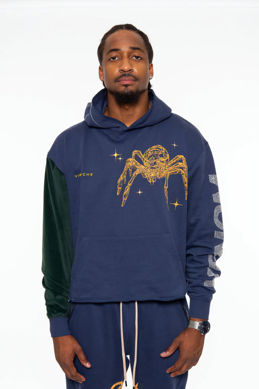 Vie Richie Venom Spider Rhinestone Hoodie (Navy)