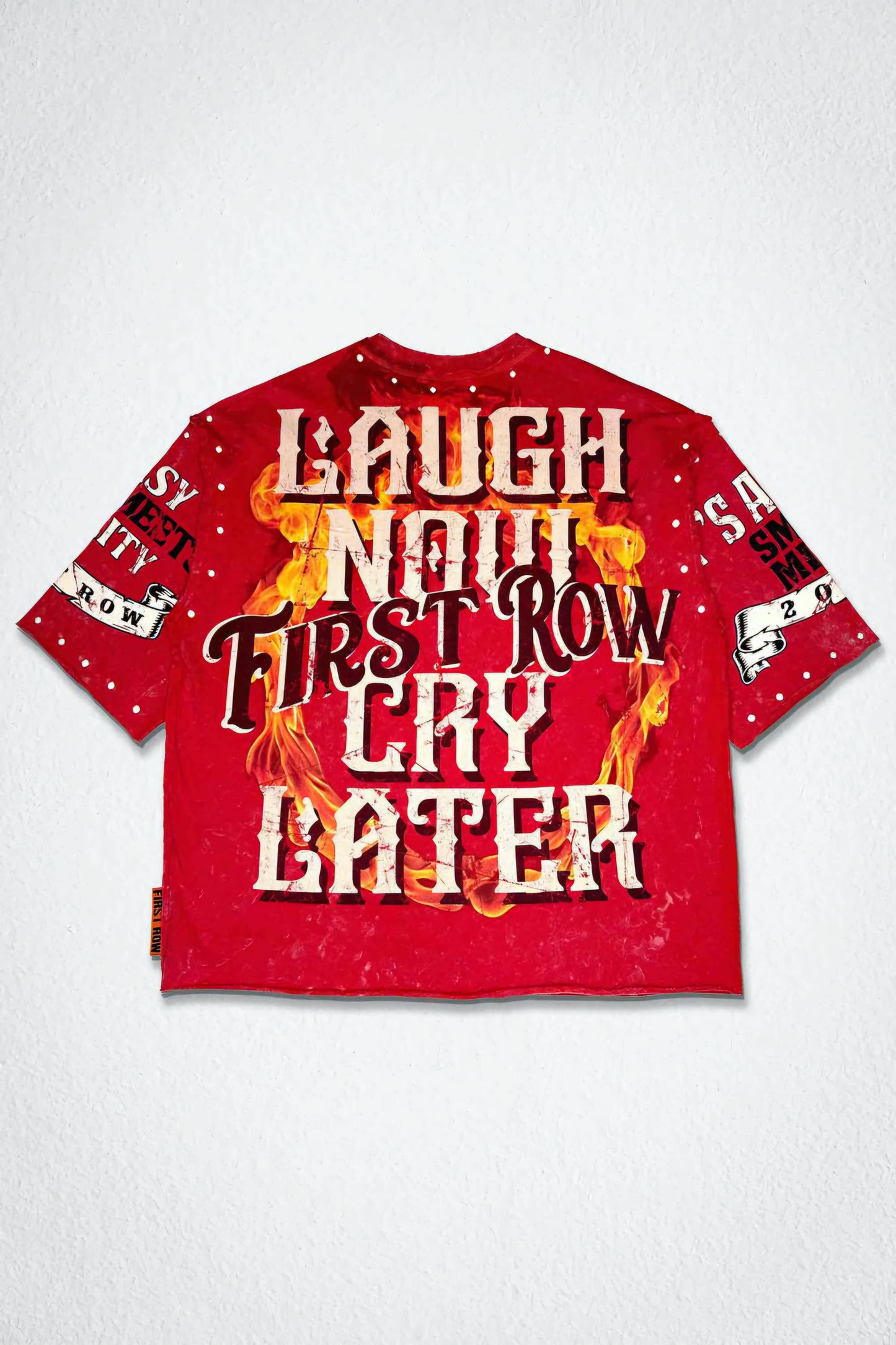 First row Laugh Now Cry Later Cropped Rhinestone T-shirt (Red)