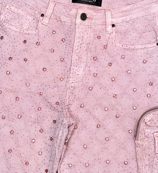 Vicious Embellished Rhinestone Denim Shorts (Pink)