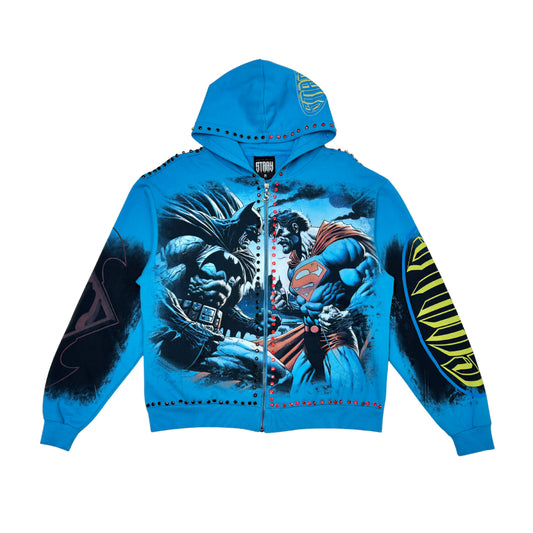 Stray Batman VS Superman Rhinestone Full Zip Premium Hoodie