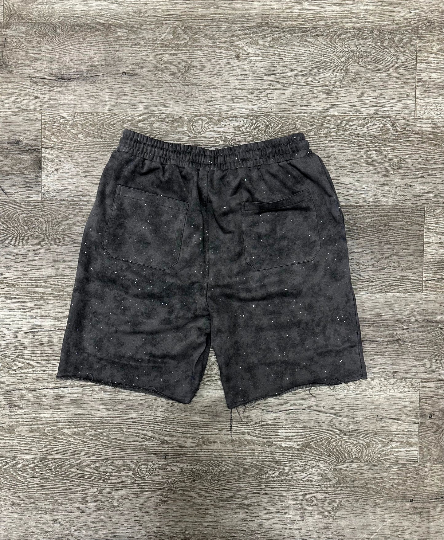 Bkys Rhinestone French Terry Shorts Acid Wash Gray
