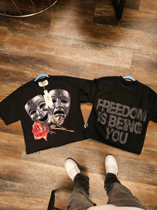 Black Keys Freedom Is Being You VVS Fully Rhinestone Cropped T-shirt (Black)