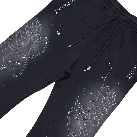 Rare Peace Washed Embossed W/ Rhinestone Details Stacked Sweatpants