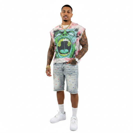 Rare Peace Monster Man Sleeveless Rhinestone T-shirt