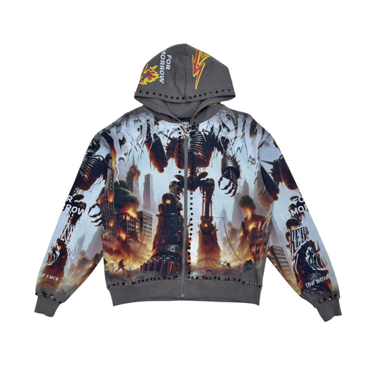 Stray Attack On Titan Rhinestone Full Zip Premium Hoodie