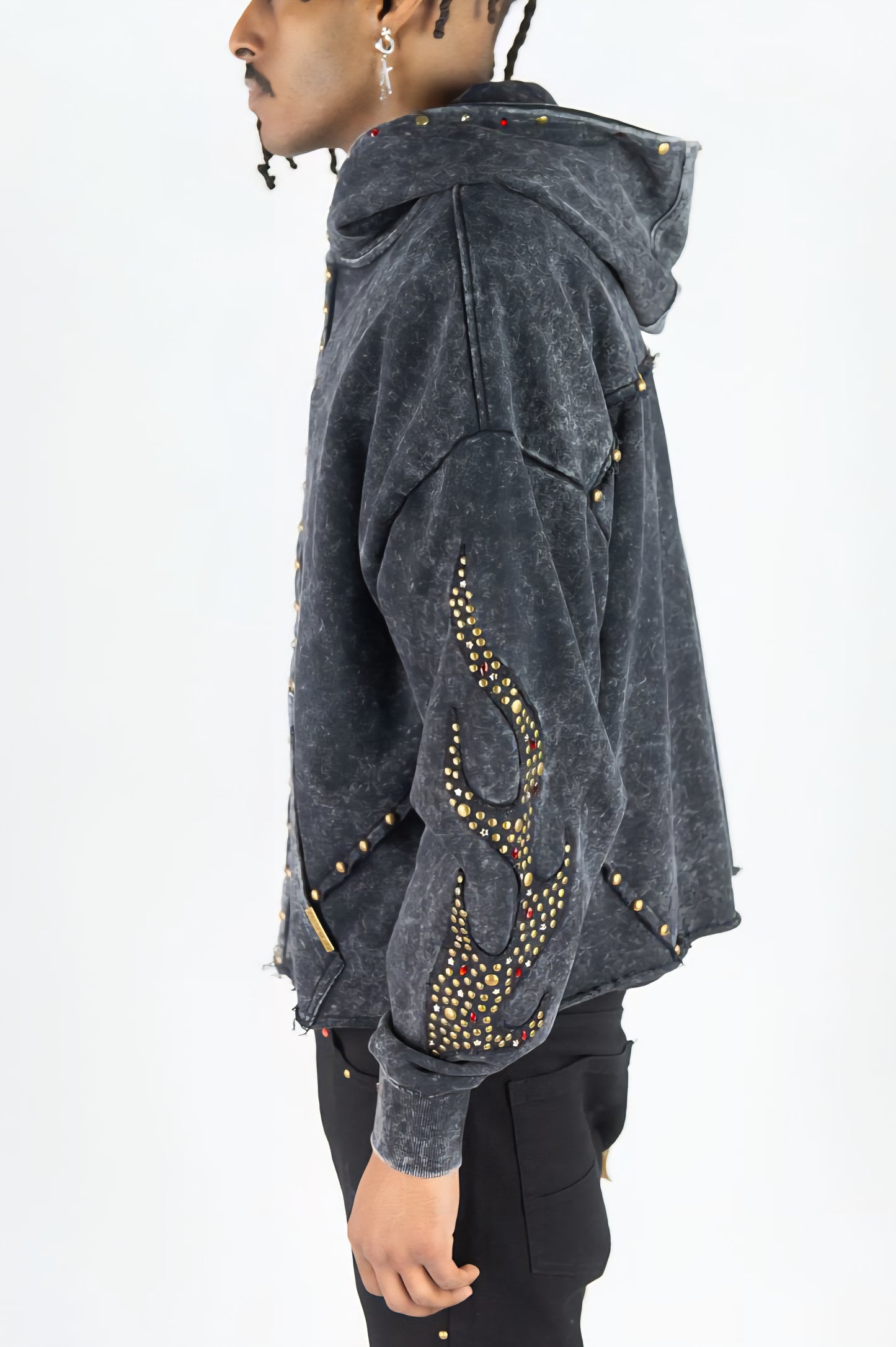 Rebel Denim Firefest Full Zip Premium Rhinestones & Studded Hoodie (Black)