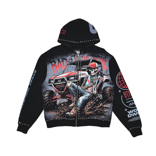 Stray Bad To The Bone Rhinestone Full Zip Premium Hoodie