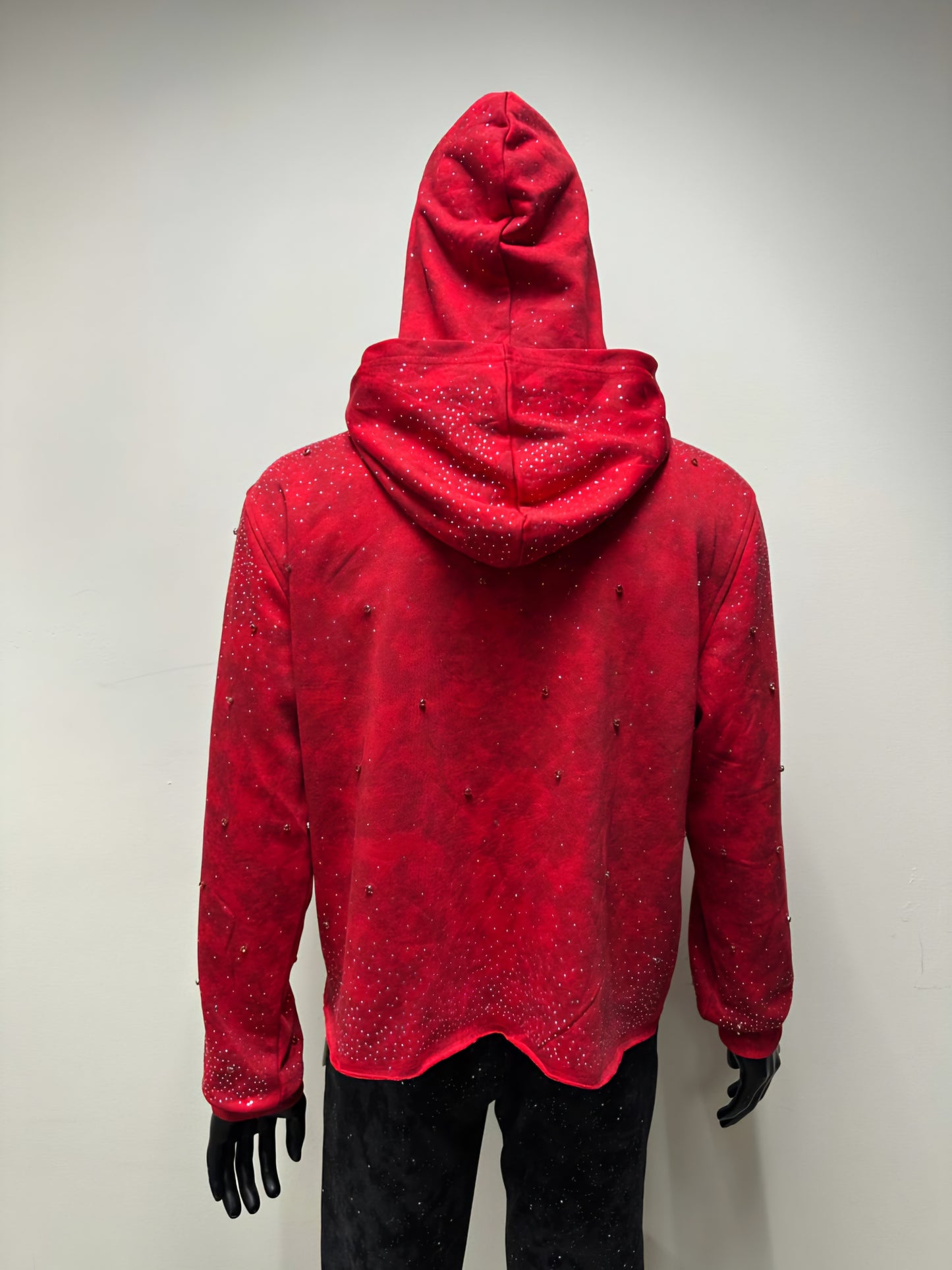 BKYS VVS Flooded Rhinestone Hoodie With Ski Mask Attached (Red)