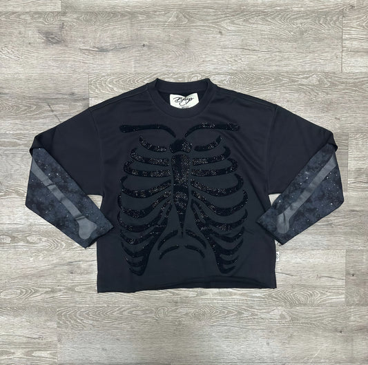 Black Keys Hurt Bones Layered Cropped Rhinestone T-shirt