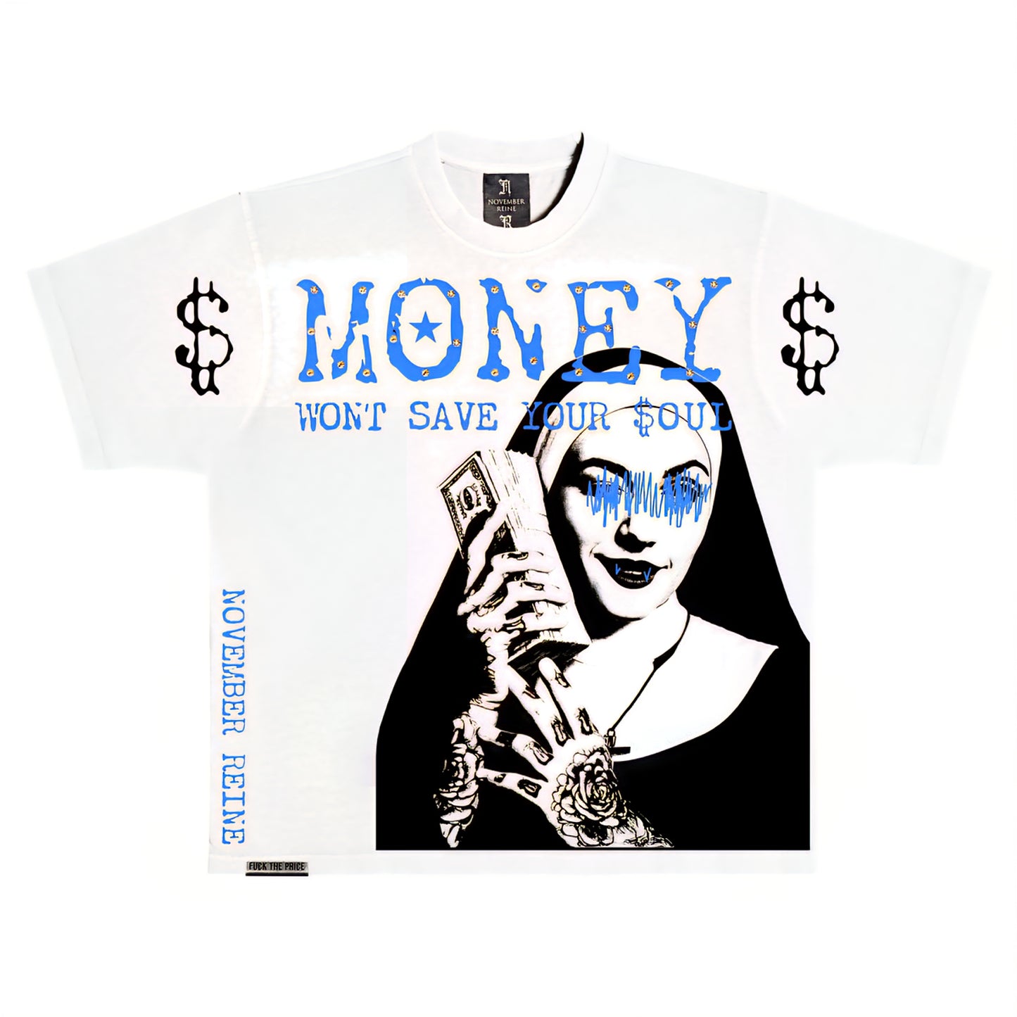 November Reine Money Won't Save You Luxury Heavyweight T-shirt With Rhinestones
