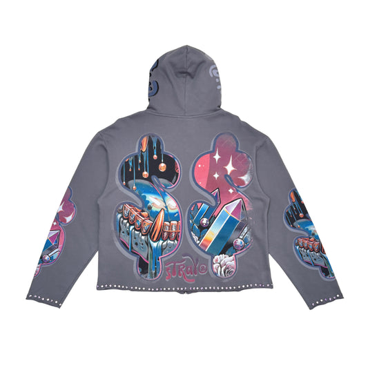 Stray Crystallized Rhinestone Full Zip Premium Cropped Hoodie