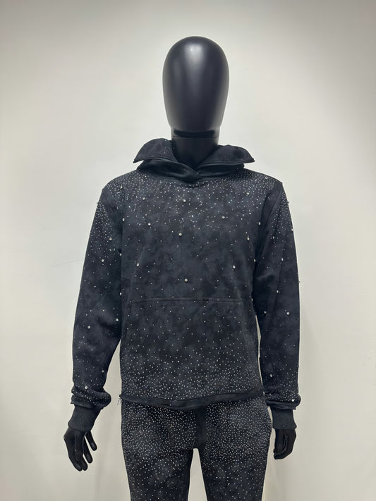 BKYS VVS Flooded Rhinestone Hoodie With Ski Mask Attached