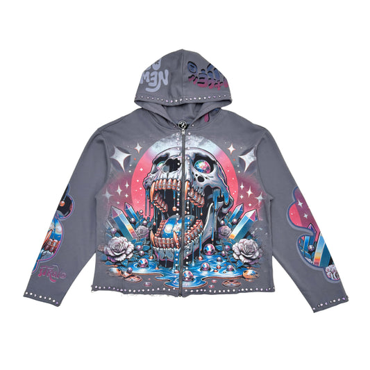 Stray Crystallized Rhinestone Full Zip Premium Cropped Hoodie