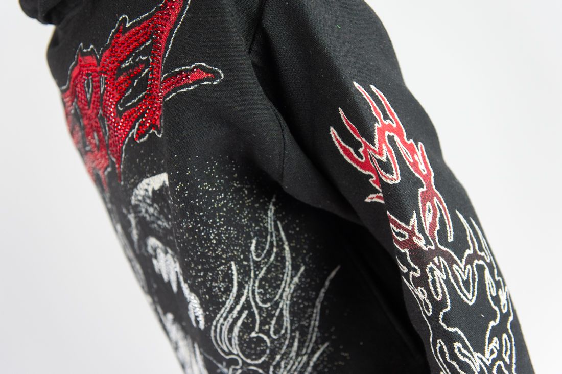 Rebel Minds Heavyweight Rhinestone Tapestry Mad Dog Hoodie