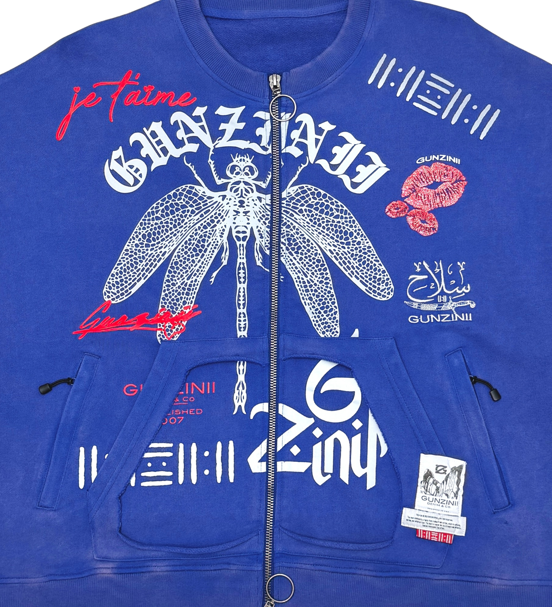 Gunzini Dragon Fly Full Zip Tshirt Cropped T-shirt (Blue)