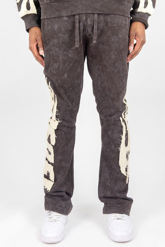 Rebel Minds Flames Acid Wash Stacked Sweatpants (Chocolate)