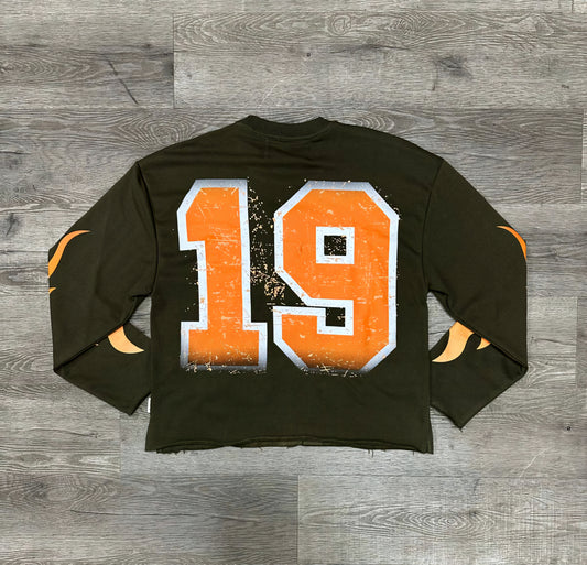 BKYS Waves Cropped Long Sleeve T-shirt (Olive)