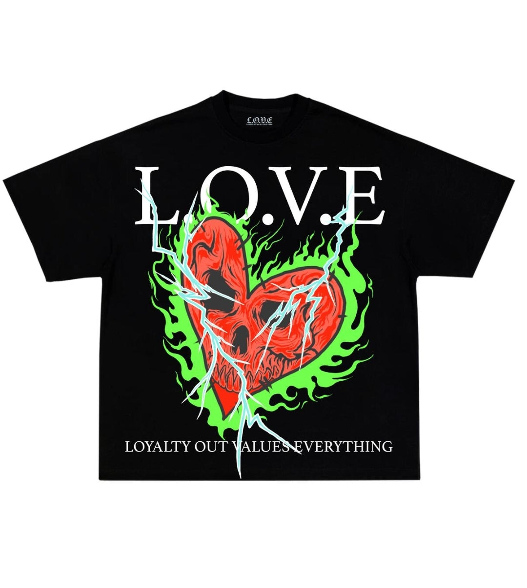 L.O.V.E Green Flame Heart T-shirt
