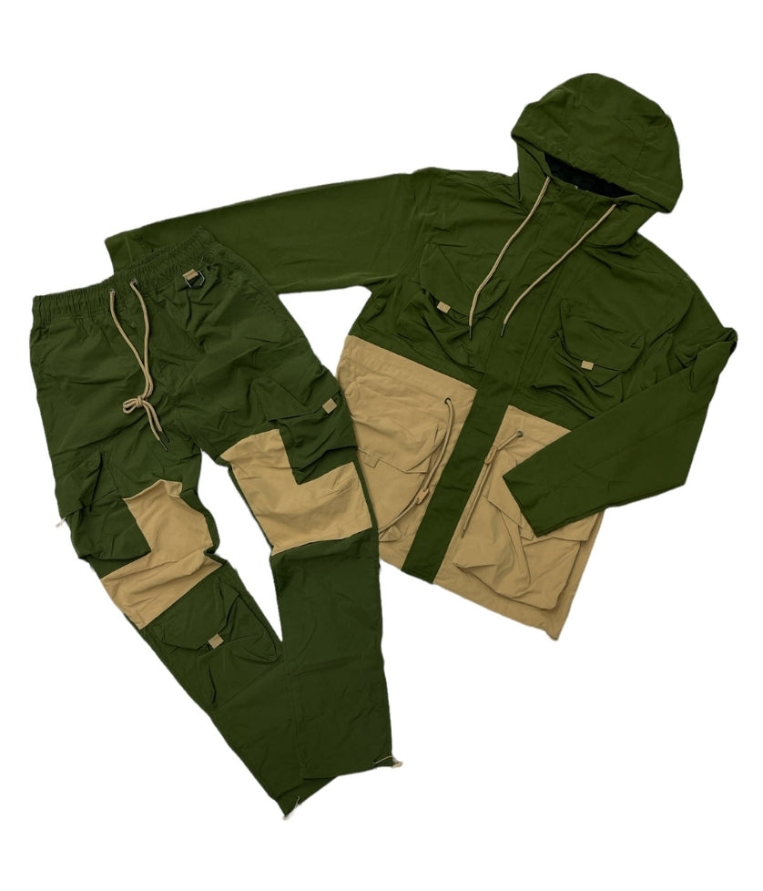 Rebel Minds Nylon Color Block Track Suit (Olive)