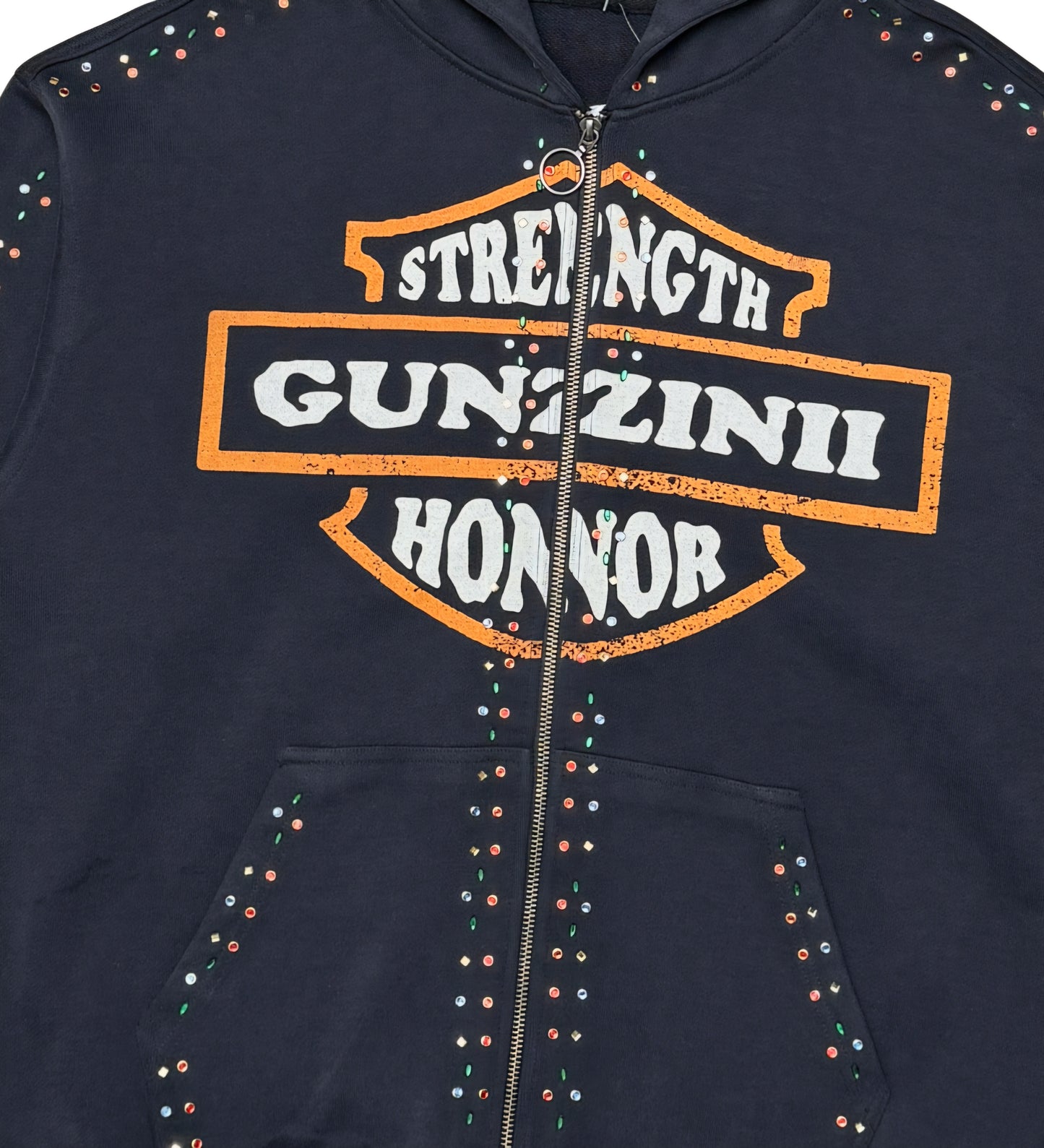 Gunzinii More Than A Machine Cropped VVS Rhinestone Zip Down Hoodie