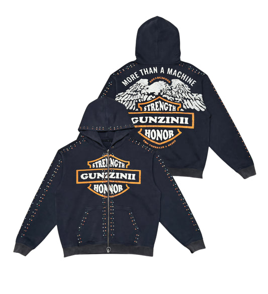 Gunzinii More Than A Machine Cropped VVS Rhinestone Zip Down Hoodie