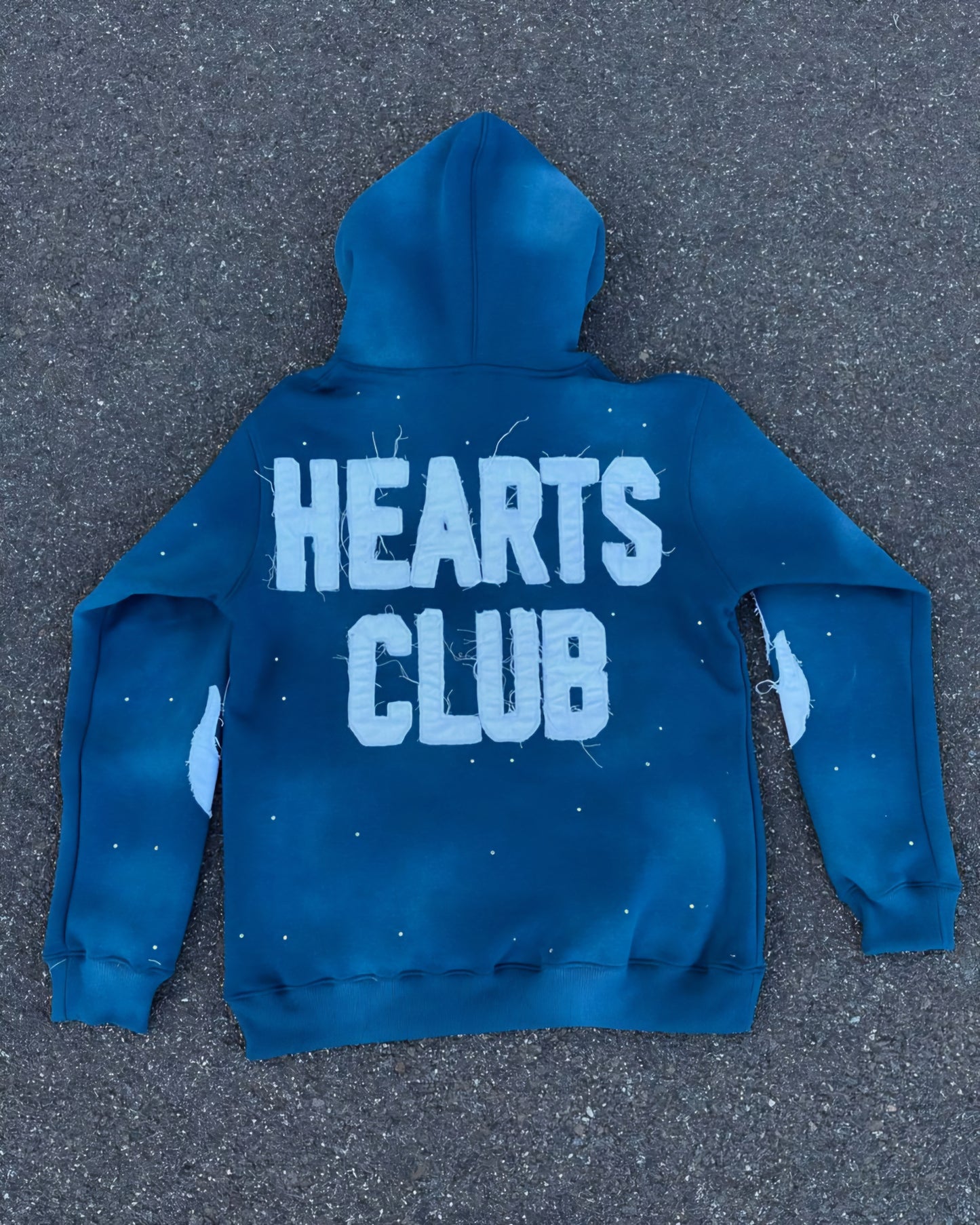 Lonely Hearts Club Distressed Rhinestone Hoodie (Blue)