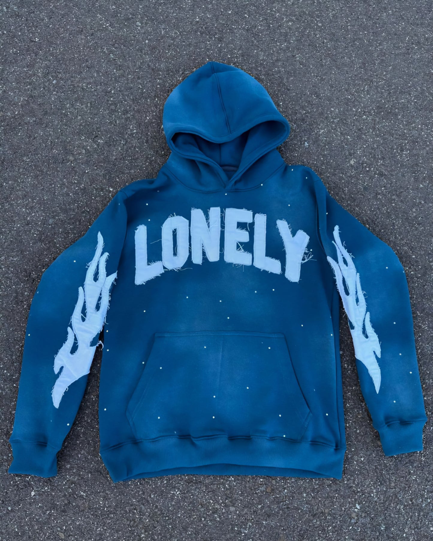 Lonely Hearts Club Distressed Rhinestone Hoodie (Blue)