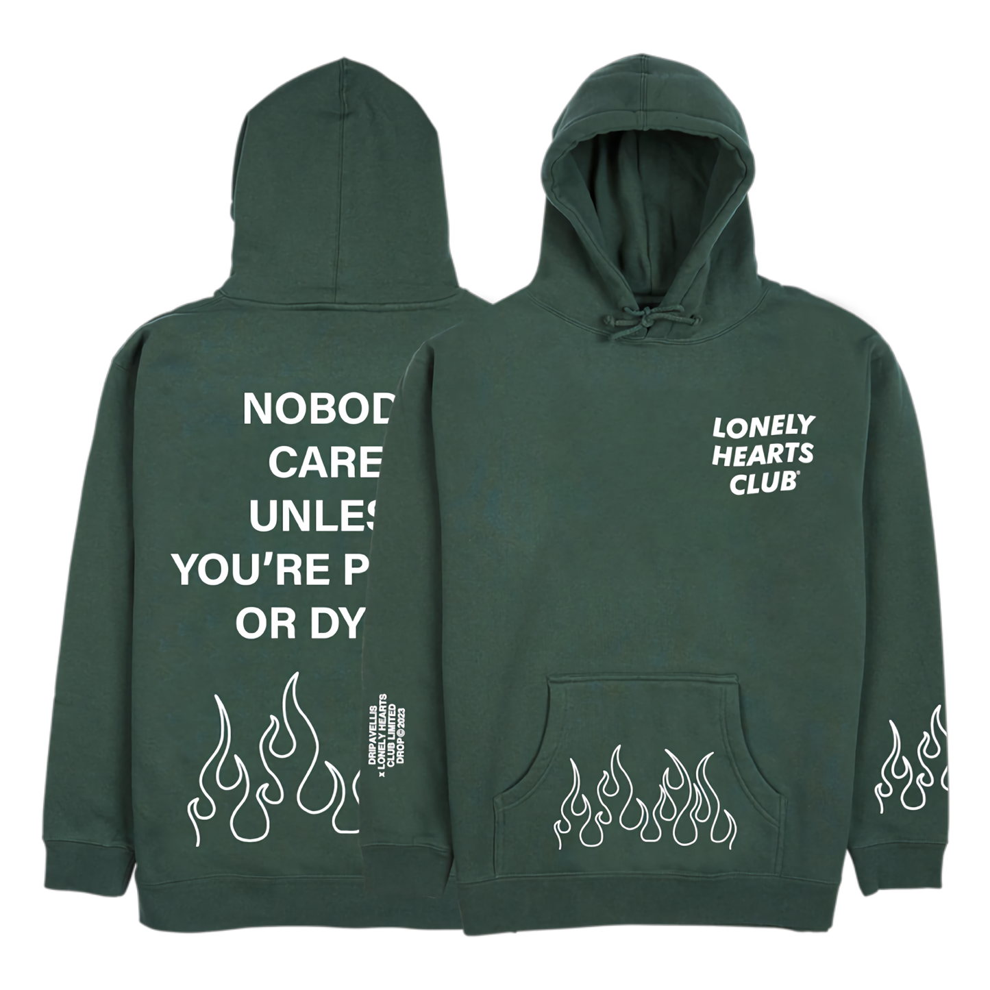Lonely Hearts Club Nobody Cares Dripavellis Limited Hoodie (Forest)