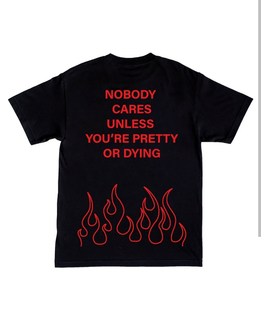 Lonely Hearts Club Nobody Cares T-shirt (Black & Red)