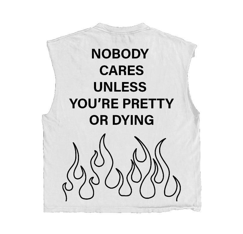 Lonely Hearts Club Nobody Cares  Sleeveless T-shirt (Off White)