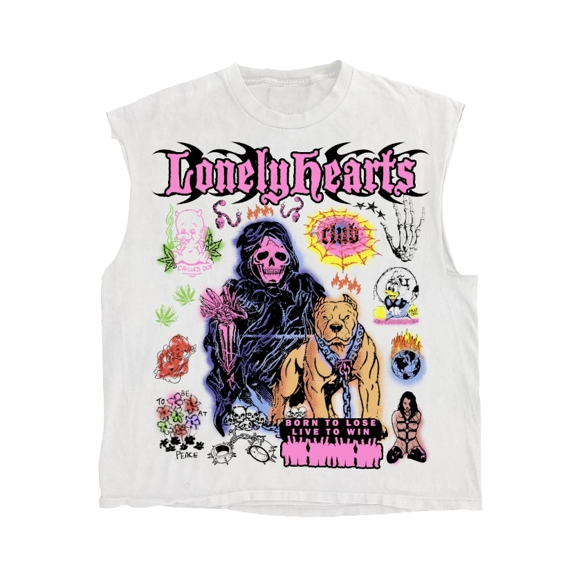 Lonely Hearts Club Born To Lose  Sleeveless T-shirt (Off White)