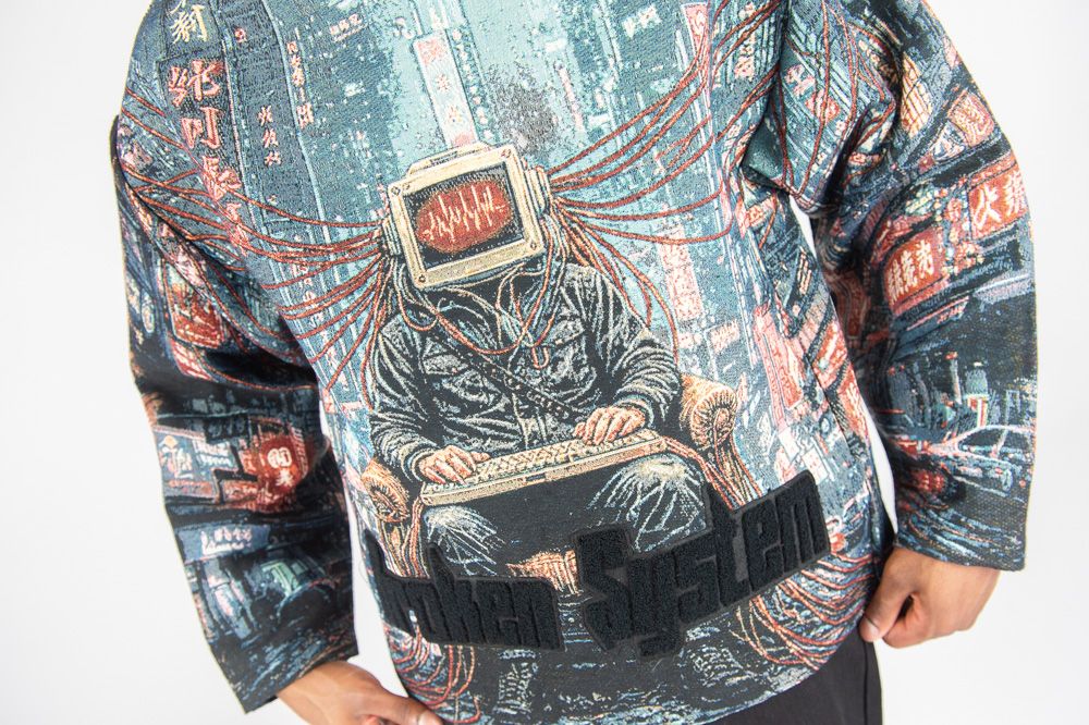 Rebel Minds Heavyweight Rhinestone Tapestry Broken System Hoodie