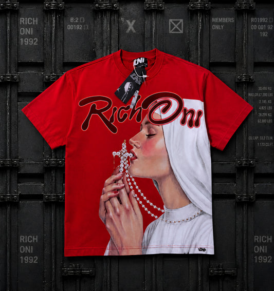 Rich Oni Divine Faith Heavyweight T-shirt (Red)