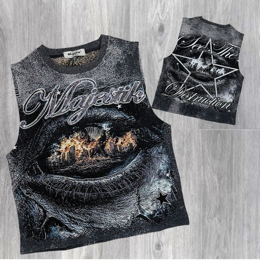 Majestik See The Destruction Tapestry Rhinestone T-shirt