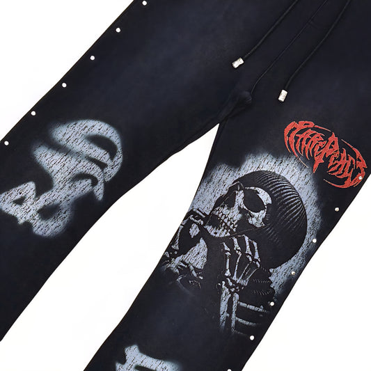 Rare Peace Bad Habits Washed F. Terry Stacked Jogger w/ Side Rhinestones