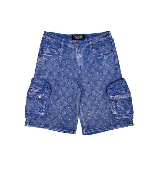 Vicious Embellished Rhinestone Denim Shorts (Blue)