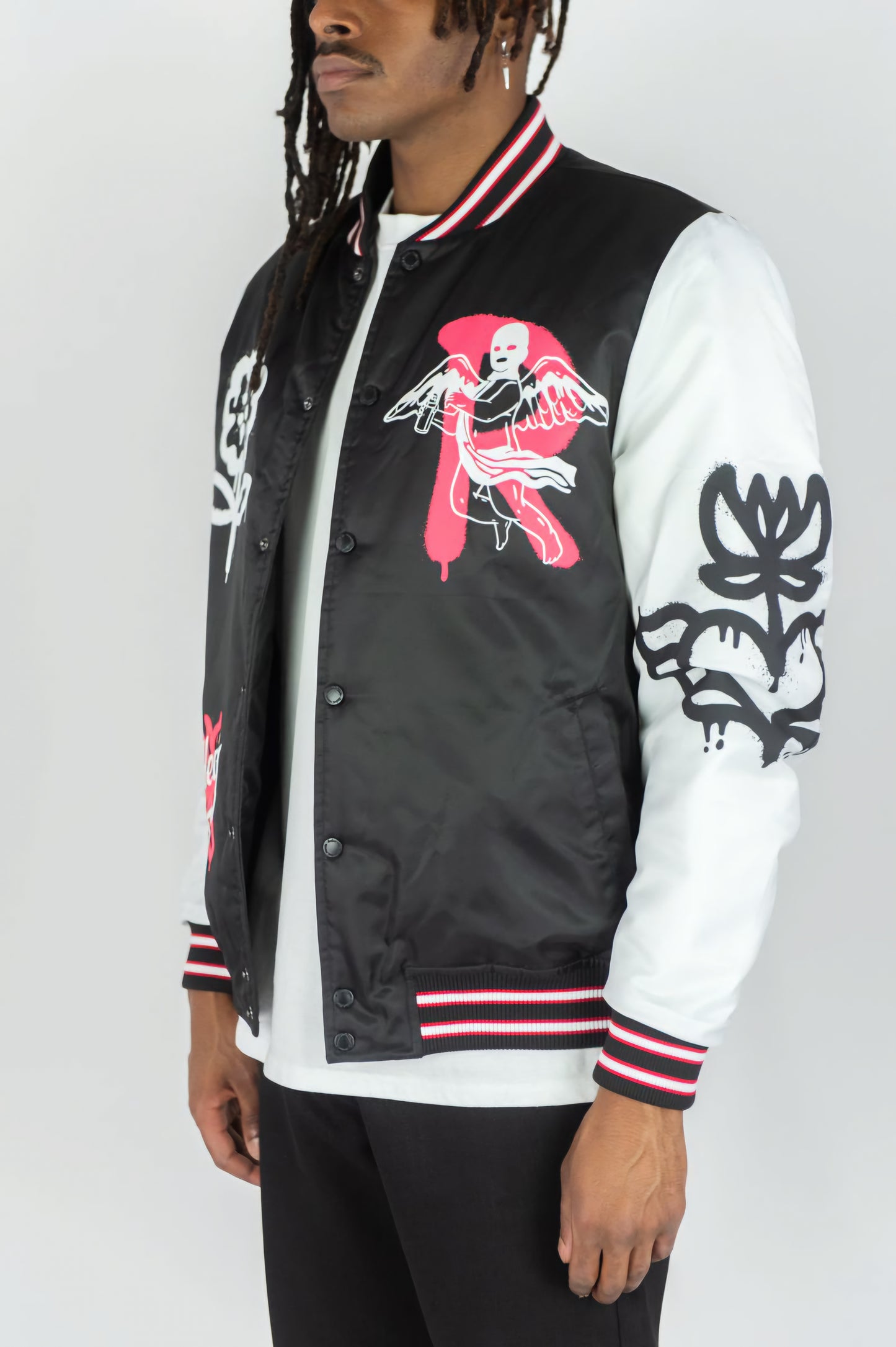 Rebel Minds Hearts On Fire Varsity Jacket (Black)